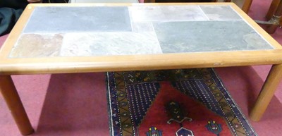 Lot 1228 - A 1980s teak and tile top inset rectangular...