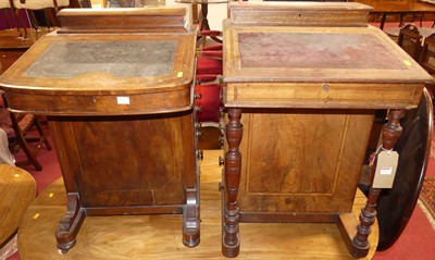Lot 1231 - Two mid-Victorian figured walnut slopefront...