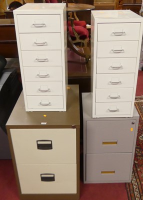 Lot 1243 - A pair of white painted steel 6-drawer index...