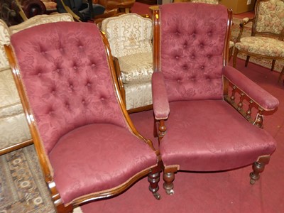 Lot 1258 - A mid-Victorian mahogany framed open armchair,...