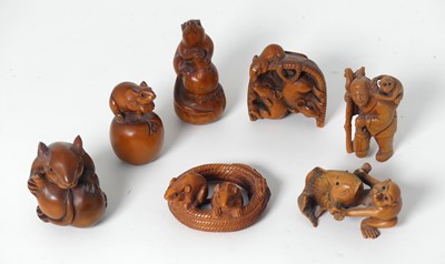 Lot 348 - A group of seven Japanese reproduction carved...