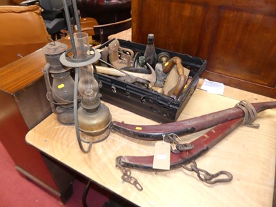 Lot 1268 - Two stained wood and metal bound horse hames,...