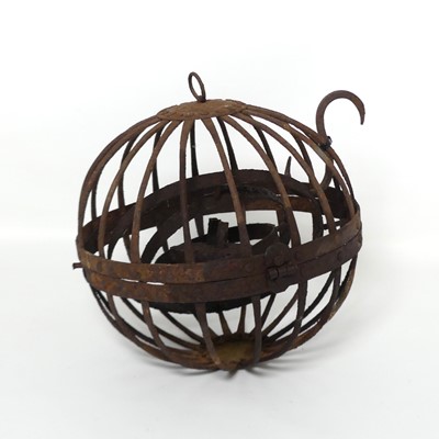 Lot 383 - An iron hanging lantern, with internal gimbal...