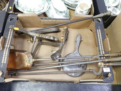 Lot 433 - A collection of fire tools and fire dogs, to...