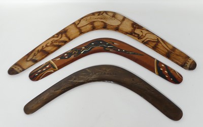 Lot 391 - An Australian wooden boomerang, decorated in...