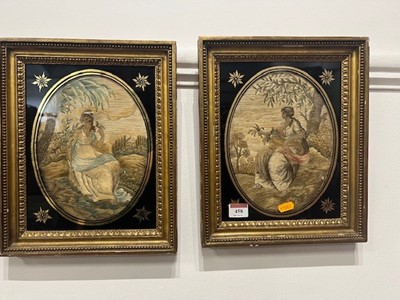 Lot 458 - A pair of Victorian silkwork pictures