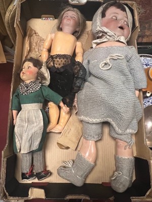 Lot 414 - A collection of bisque headed dolls, to...