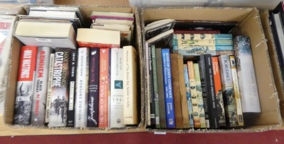 Lot 465 - Two boxes of hard & soft back books, all...