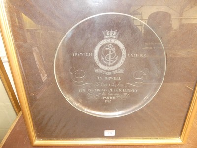 Lot 1054 - A framed and glazed glass presentation bowl,...