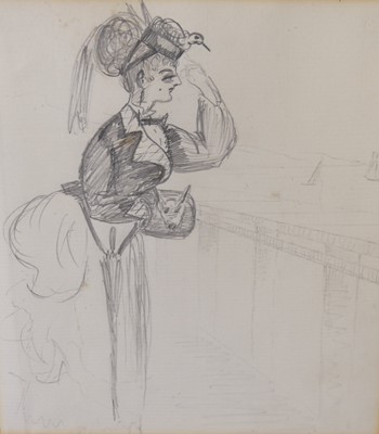 Lot 1095 - Four matched ink and pencil studies of society...