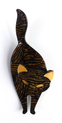 Lot 137 - Lea Stein - a plastic tabby cat brooch, of...