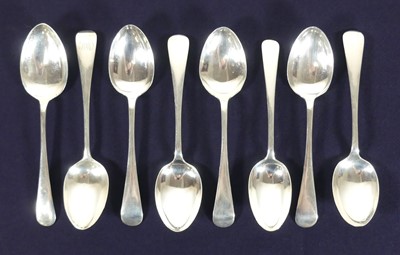 Lot 169 - A matched set of eight silver dessert spoons,...