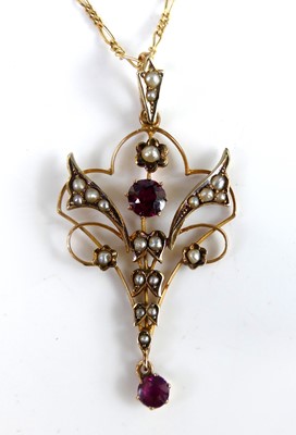 Lot 2231 - A yellow metal tourmaline and seed pearl...
