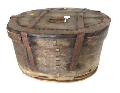 Lot 77 - An antique pine and metal bound coach box, dia....