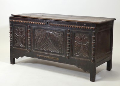Lot 2498 - A circa 1700 joined oak three-panel coffer,...