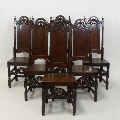 Lot 2535 - A set of six antique joined oak panelled back...