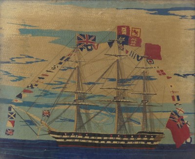 Lot 2418 - A 19th century sailor's woolwork depicting a...