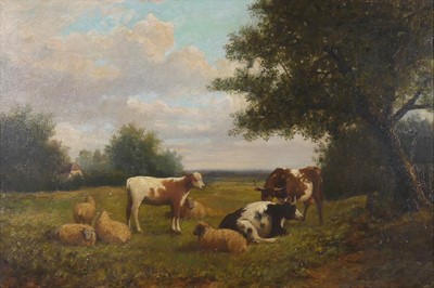 Lot 2439 - H Sidney - Landscape scene with cattle and...