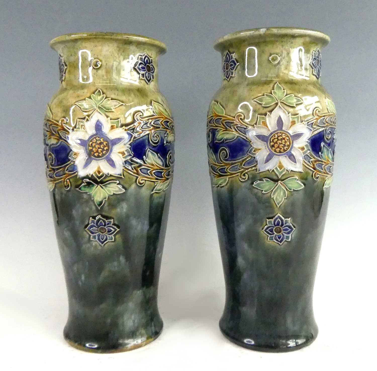 Lot 2076 - A pair of Royal Doulton stoneware cylindrical...