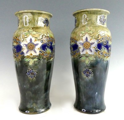 Lot 2076 - A pair of Royal Doulton stoneware cylindrical...