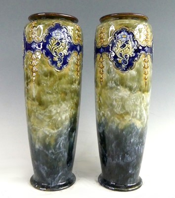 Lot 2077 - A pair of Royal Doulton stoneware cylindrical...
