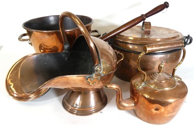 Lot 63 - A large copper lidded cooking pot, of oval...