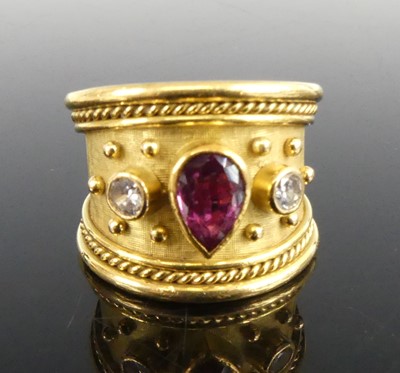 Lot 2307 - A yellow metal tourmaline and diamond Etruscan...