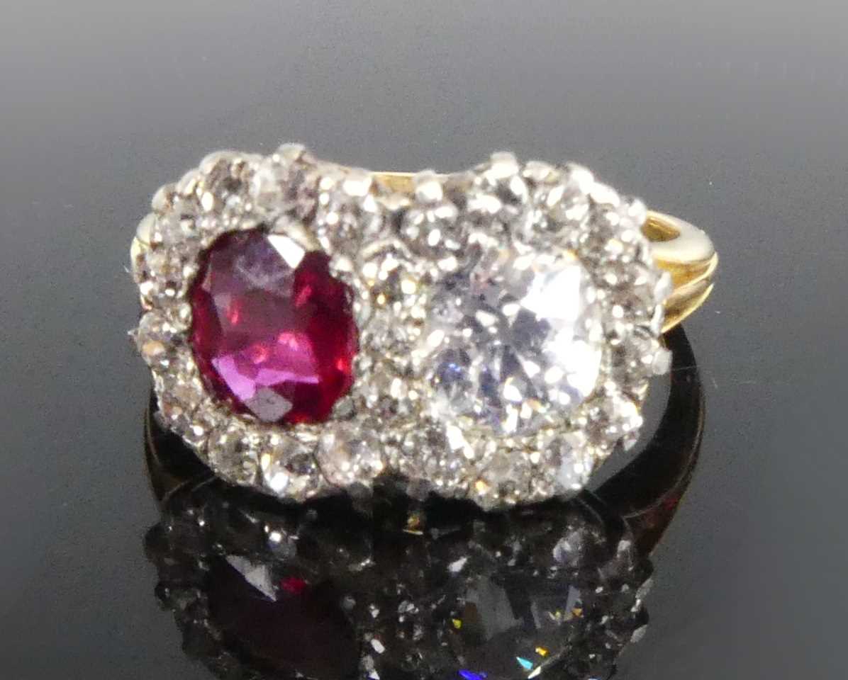 Lot 2265 - A yellow and white metal, ruby and diamond...