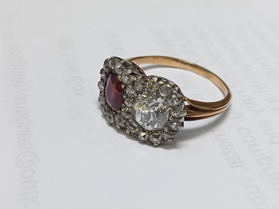 Lot 2265 - A yellow and white metal, ruby and diamond...
