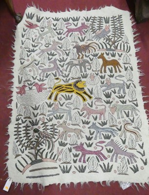 Lot 1182 - An embroidered Folk Art 'Namda' tapestry,...