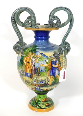 Lot 3 - An Italian majolica vase, having entwined...