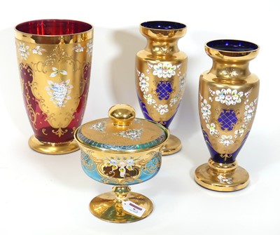 Lot 9 - A group of gilt and floral decorated glass, to...