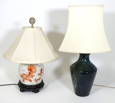 Lot 11 - A Chinese porcelain table lamp, decorated with...