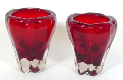 Lot 20 - A Whitefriars red Molar glass vase, h.18cm;...