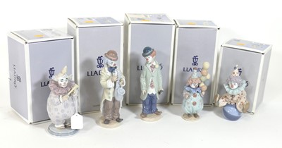 Lot 42 - A group of five Lladro figures of clowns; 'Sad...