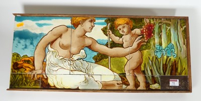 Lot 72 - A polychrome glazed allegorical tile panel, 26....