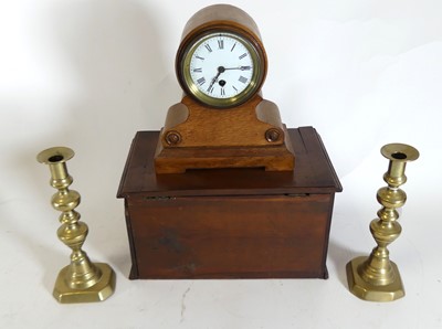 Lot 92 - A 19th century oak cased mantel clock, of...