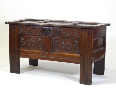 Lot 2497 - A circa 1700 joined oak coffer, having a three-...