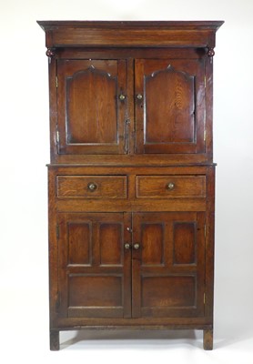 Lot 2534 - An antique joined oak court cupboard, the...