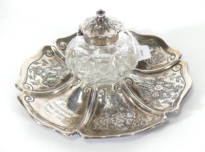 Lot 196 - A Victorian silver mounted cut glass inkwell...