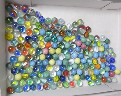Lot 223 - A collection of glass and pottery marbles,...