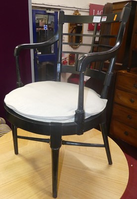 Lot 1133 - An Edwardian ebonised bar back elbow chair,...