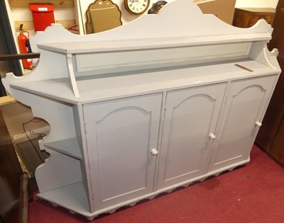 Lot 1154 - A pale grey painted three-door side cupboard,...