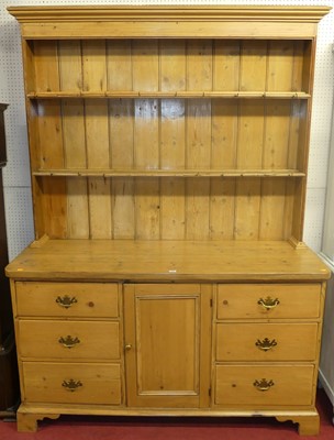 Lot 1141 - A Victorian pine farmhouse kitchen dresser,...