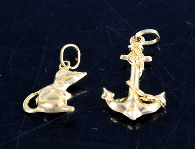 Lot 305 - A 9ct gold charm fashioned as an anchor;...
