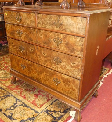 Lot 1220 - A good 1930s figured walnut ledgeback chest of...