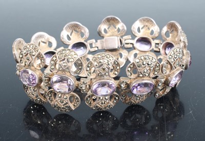 Lot 336 - A vintage white metal amethyst and marcasite...