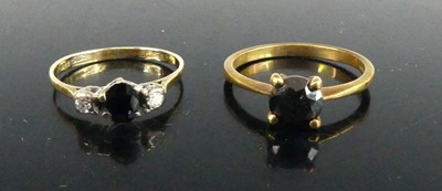 Lot 347 - A modern 9ct gold sapphire solitaire ring,...