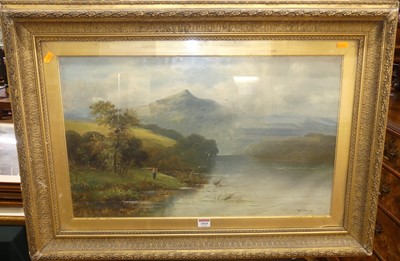 Lot 1010 - D. Kirby - Lone fisherman by a mountain lake,...