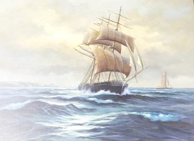 Lot 1020 - David Short (b.1940) - A lone frigate off the...